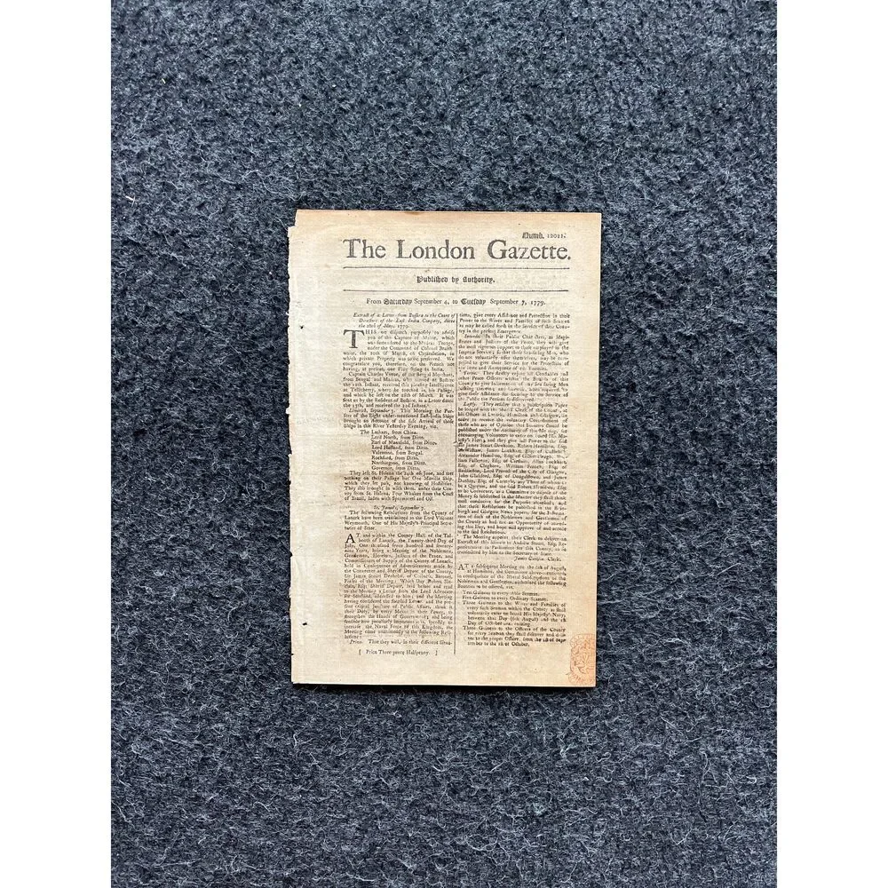 1779 British East India Company, London Gazette, History Wall Art, Original Ant